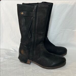 UGG COLLECTION ENNA WOMENS Black Nero TALL LEATHER / SHEARLING MOTO BOOTS